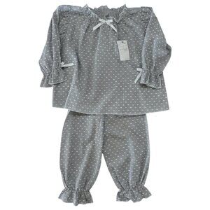 AMIKI - PAJAMAS - 100%COTTON - POLKA DOTS - GREY/WHITE - NWT